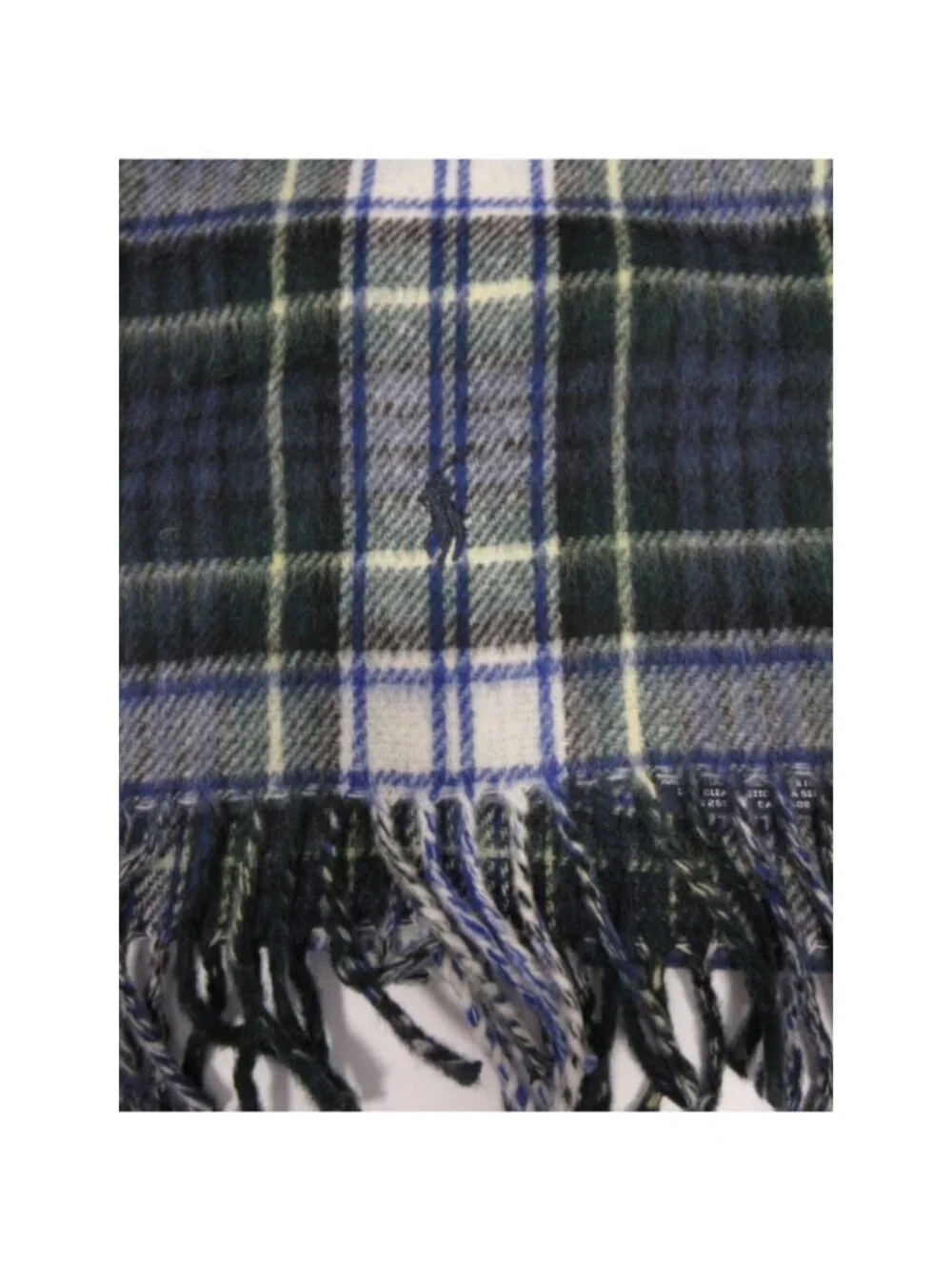 VINTAGE Polo Ralph Lauren Scarf One ambs Wool Plaid Fringe Italy